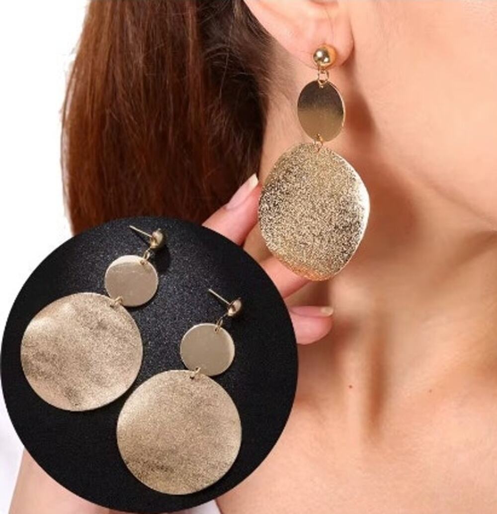 Gold Earrings Round Shape Fashion - Material: Zinc Alloy